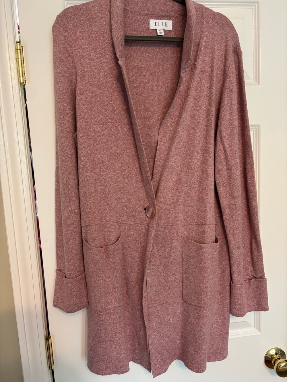 ELLE Rose-Mauve Single-Button Knit Cardigan